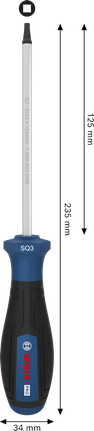 Obeng Bosch PRO SQ3 x 125 mm dengan gagang ergonomis.